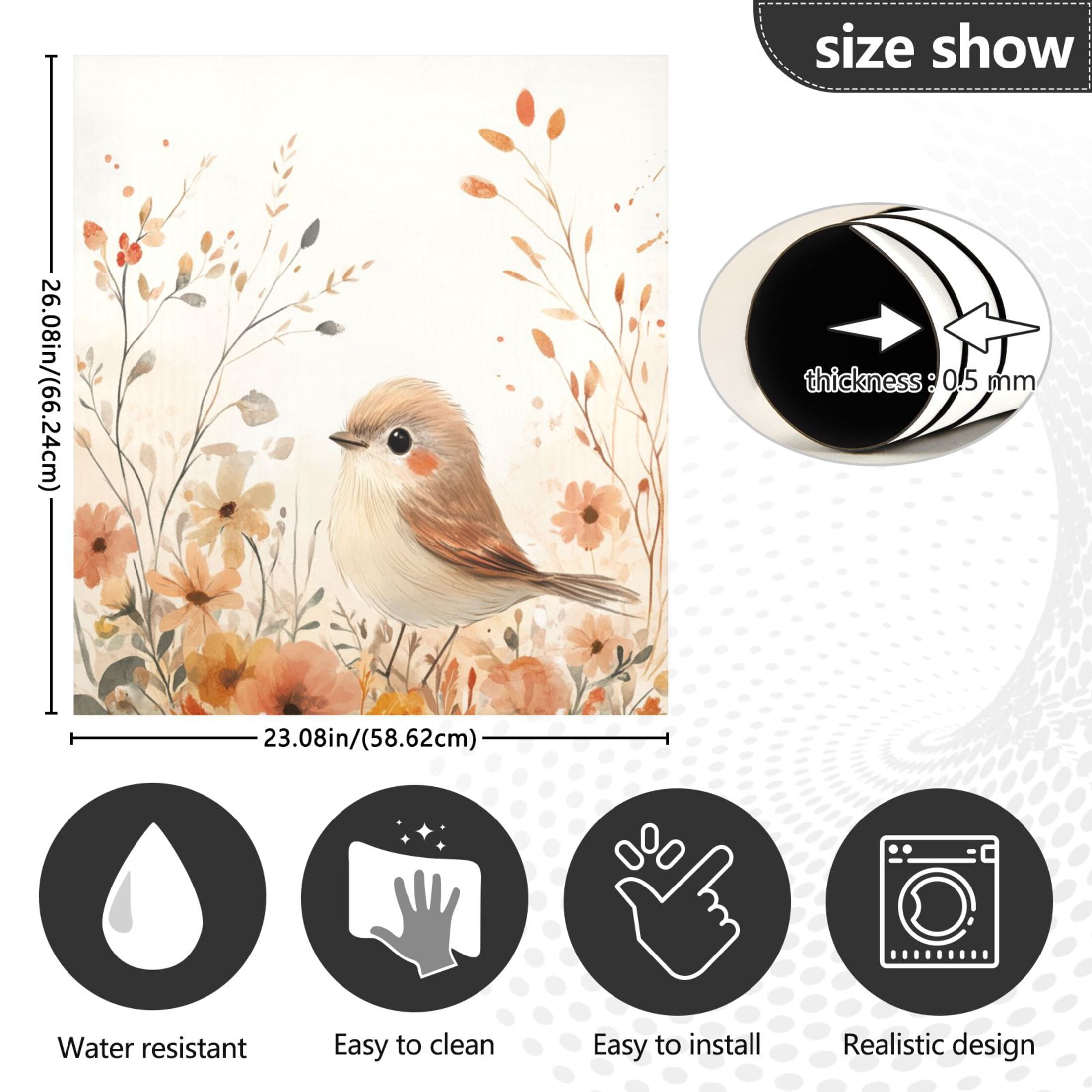 Dishwasher Magnetic Sticker 23x26 Inch Refrigerator Magnetic Sticker Washing Machine Magnetic Sticker Kitchen Panel Magnetic Sticker Home Decor Pretty Orange Bird