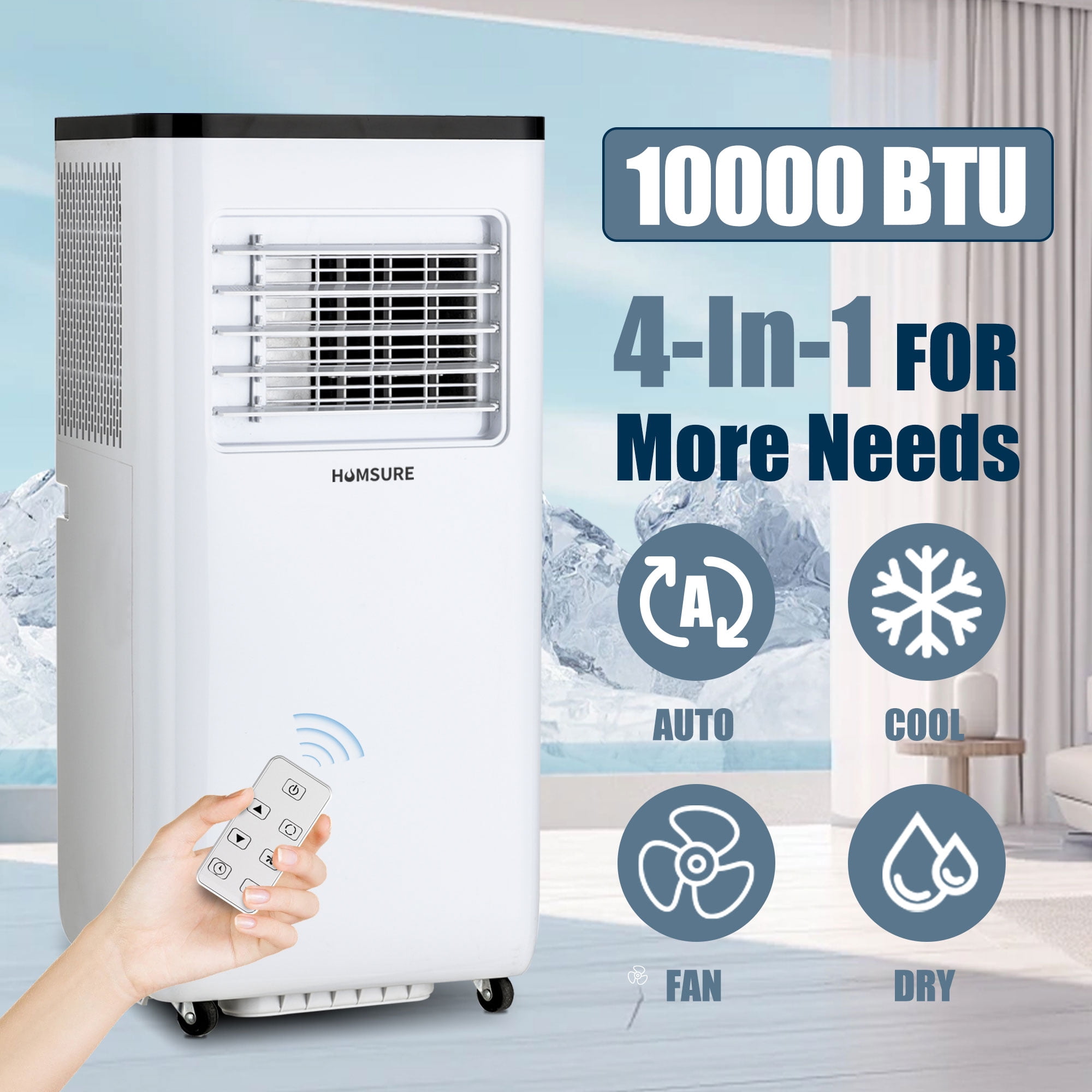 HUMSURE Portable Air Conditioners 10000 BTU Room Air Conditioning, Portable AC Unit with Remote Control, Cooling, Dehumidifier and Fan, Automatic, Sleep 5 Mode Floor AC