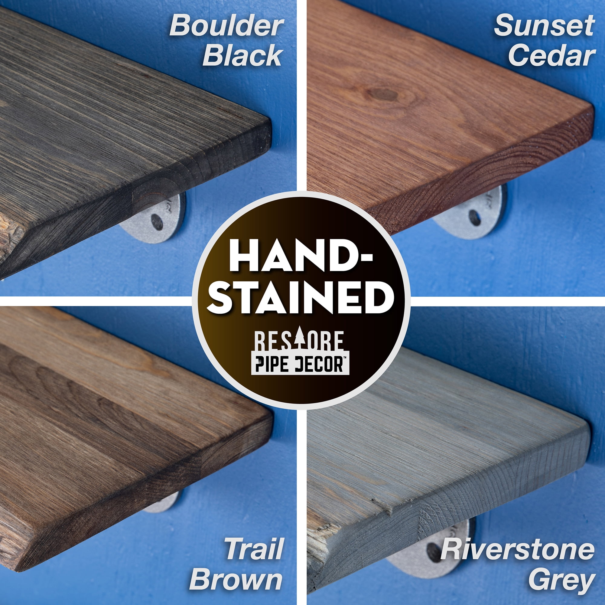PIPE DECOR 36 in. Live Edge Wood Shelf Riverstone Grey 2 Pack (Wood Only)