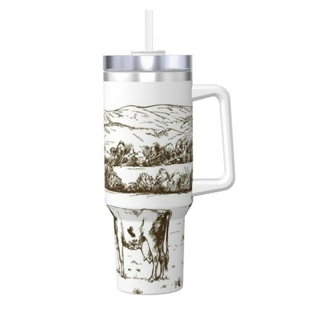 

Logiee Cows Grazing On The Meadow 2 Print 40OZ Ice Bully Cup with Handle and Straw Double Wall Stainless Steel Tumbler Travel Coffee Cup with Lid Summer Insulation and Cooling Cup