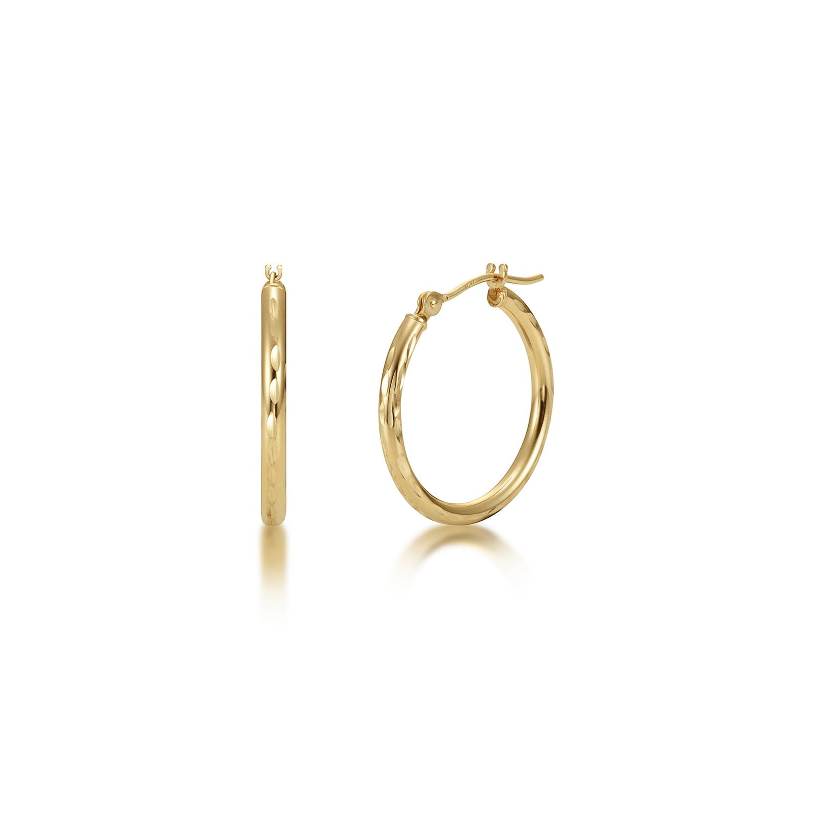 14k Yellow Gold 2mm Thickness Diamond Cut Hoop Earrings 30mm Diameter 