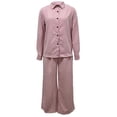 thumbnail image 5 of VBTAPA 2 Piece Outfits for Women Casual Lounge Sets Long Sleeve Button Down Shirts and Wide Leg Pants Sets Tracksuit Pink XXL, 5 of 8