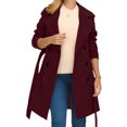 thumbnail image 5 of Women's Casual and Stylish Solid Color Loose Double-Breasted Long Trench Coat, Lapel Collar with Lining for Elegant Fall and Winter Outerwear,Wine,S, 5 of 5
