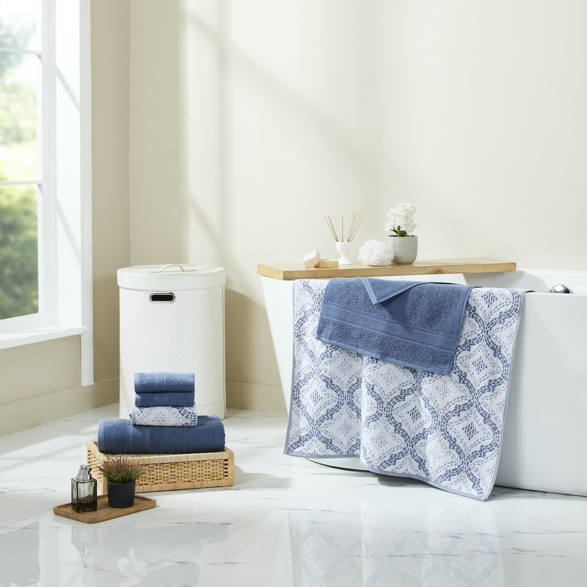 Modern Threads Capri Jacquard 6-Piece Adult Cotton Bath Towel Set, Denim