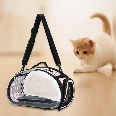 TOOYFUL Collapsible Soft Sided Pet Carriers Pets Bubble Bag Purse Tote Ventilated Handbag Transparent Cat Carrier for Kitten Puppy   Pink S