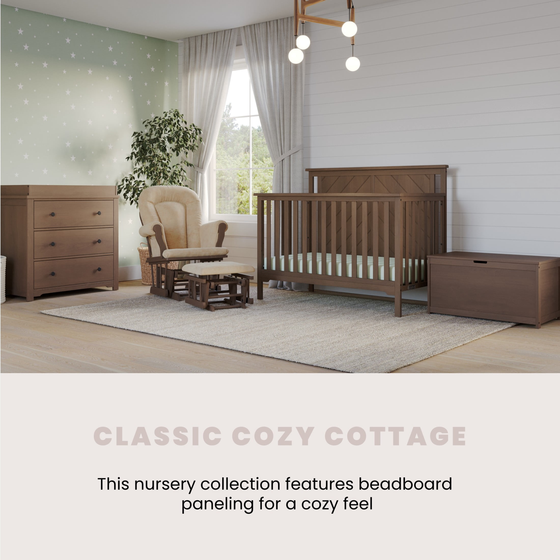 Child Craft Hampton 4-in-1 Convertible Crib, Flat Top Panel Design, 3 Mattress Heights, Dusty Heather