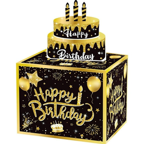 Happy Birthday Money Box for Cash Gift Pull, Black and Gold DIY Birthday Money Gift, Surprise Money Box for Cash Gift Pull, Creative Way to Give Cash Gifts