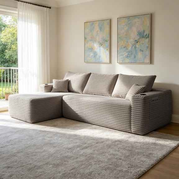 108" Cloud Sectional Sofa with L-Shape Chaise and Side Pockets , Modern Modular Design, Deep Seating, Upholstered Couch for Living Room/Bedroom, No