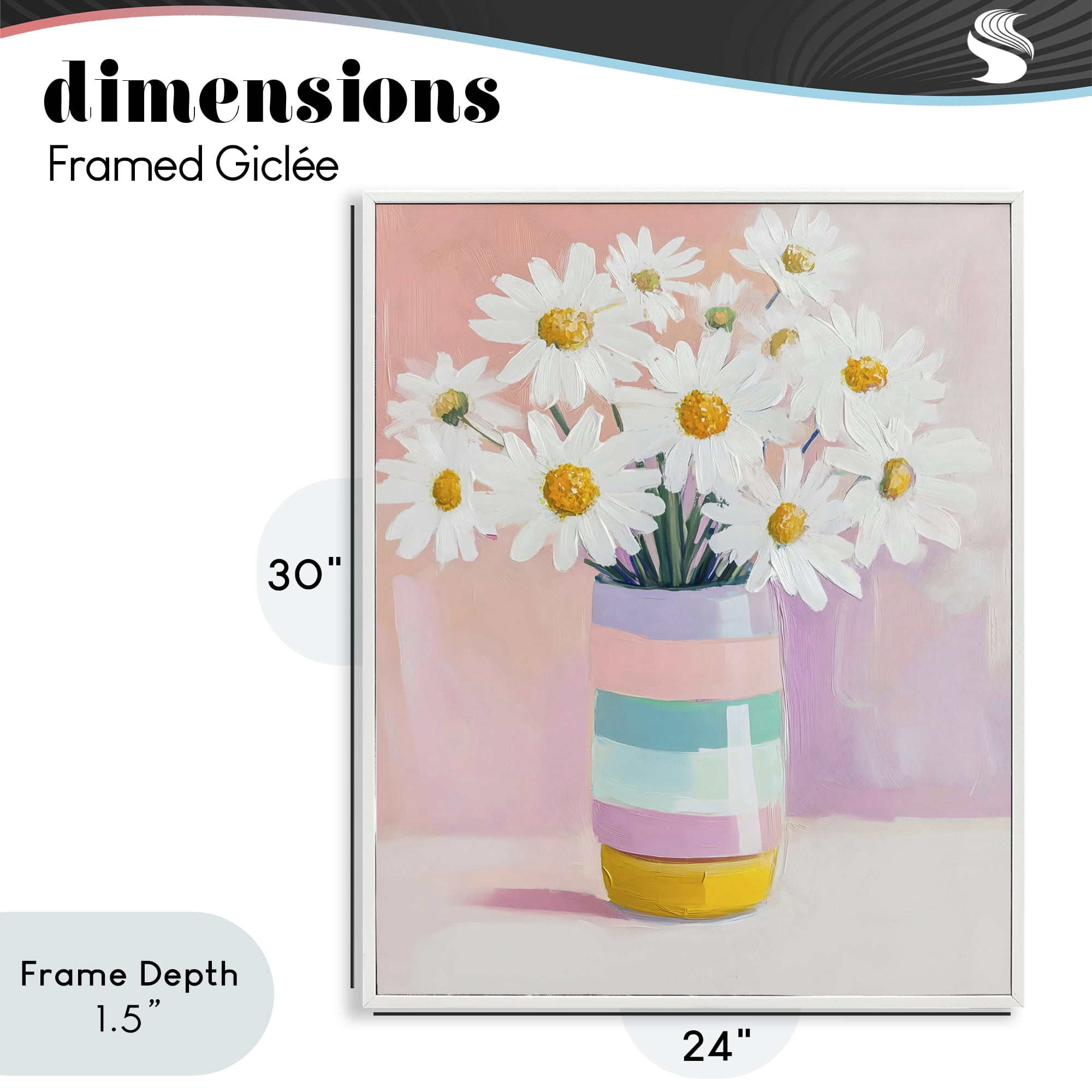 Stupell Industries Daisies in Striped Vase White Framed Giclee Art, design by The Prints Vibe