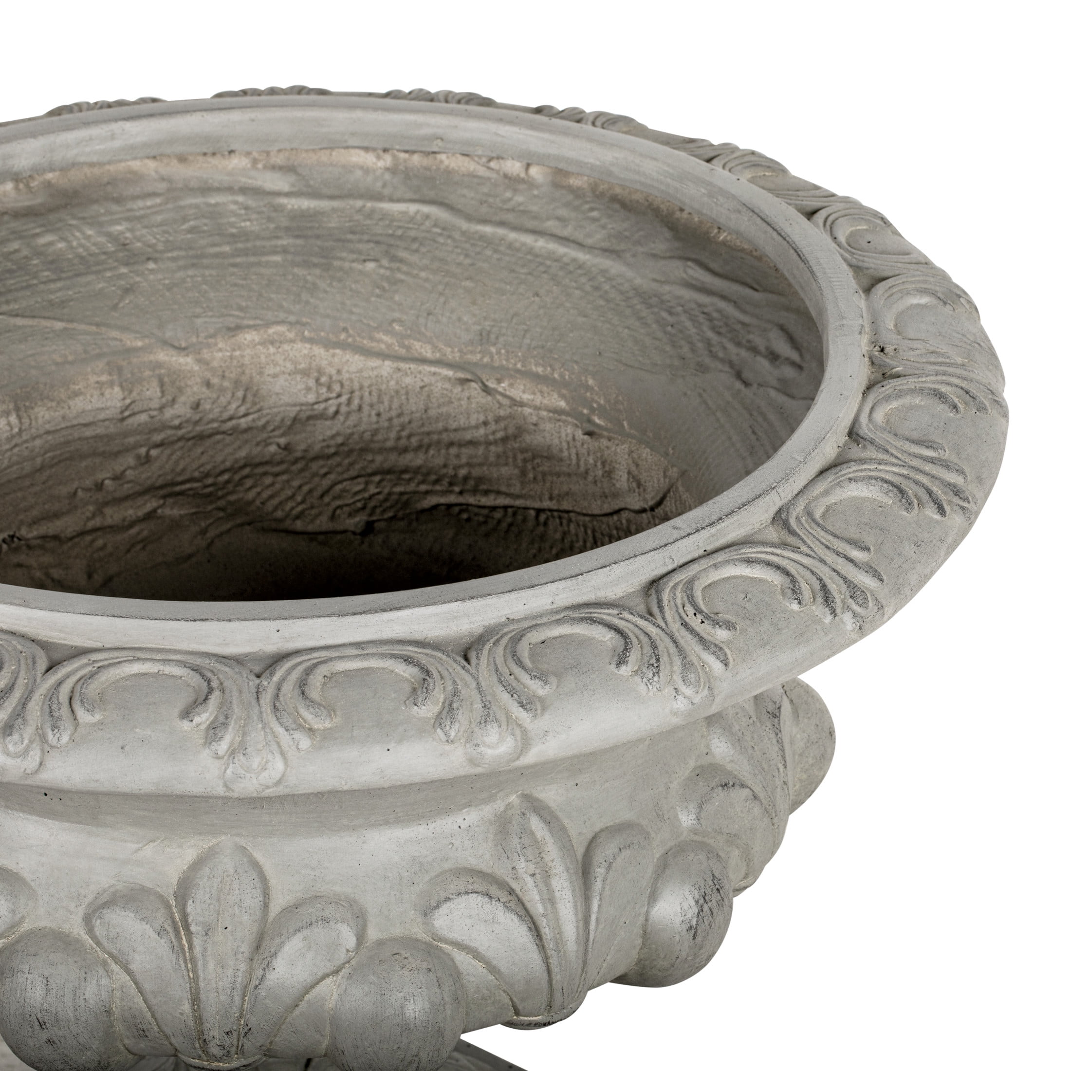 Christopher Knight Home 18.5" Outdoor MGO Vintage Wide Floral Carved Pedestal Flower Pot, Gray