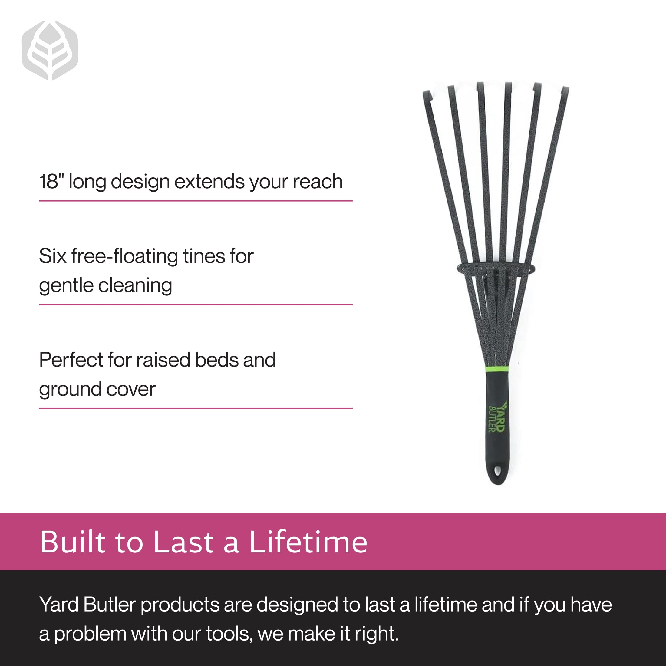 Yard Butler Terra Rake All Steel 18” Floating Tine Leaf and Debris Clearing Hand Garden Spring Rake – WHR-6