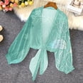thumbnail image 2 of Htigea Women's Chiffon Cardigan Long Sleeve Sheer Shrugs Casual Tie Open Front Shawl Top Boho Beach Cover Ups Mint Green S, 2 of 6