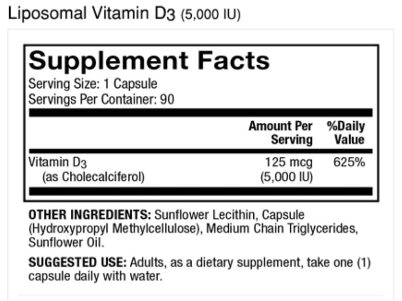 Dr. Mercola Liposomal Vitamin D3 - Supports Heart, Bone & Immune Health - 5,000 IU Per Serving - Non-GMO, Soy Free & Gluten Free - 90 Capsules (90 Servings)