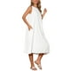thumbnail image 4 of Vestidos de lino para mujer INSPIRE CHIC, con cuello redondo, corte holgado, sin mangas, vestidos de verano casuales con bolsillos, talla XL, color blanco, 4 of 6