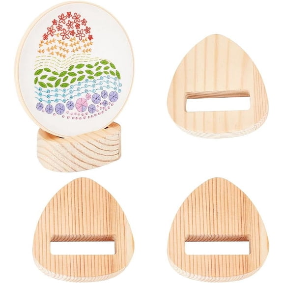 4Pcs Embroidery Hoop Display Stand 2x2x0.7 inch Triangle Wood Embroidery Hoop Easels Embroidery Hoops Wooden Base Embroider Hoops Holder Accessories for Embroider Stitch Stand Decor Brown DIY