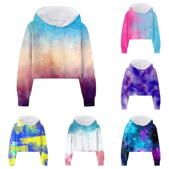 LIUYUNNN Youth Girl Girls Sweatshirt Girls Kids Casual Loose Full Sleeves Hoodies Sweatshirts Hooded Short Pullover Letter Print Striped Crop Tops Girls Tops, Size 10-12 Years