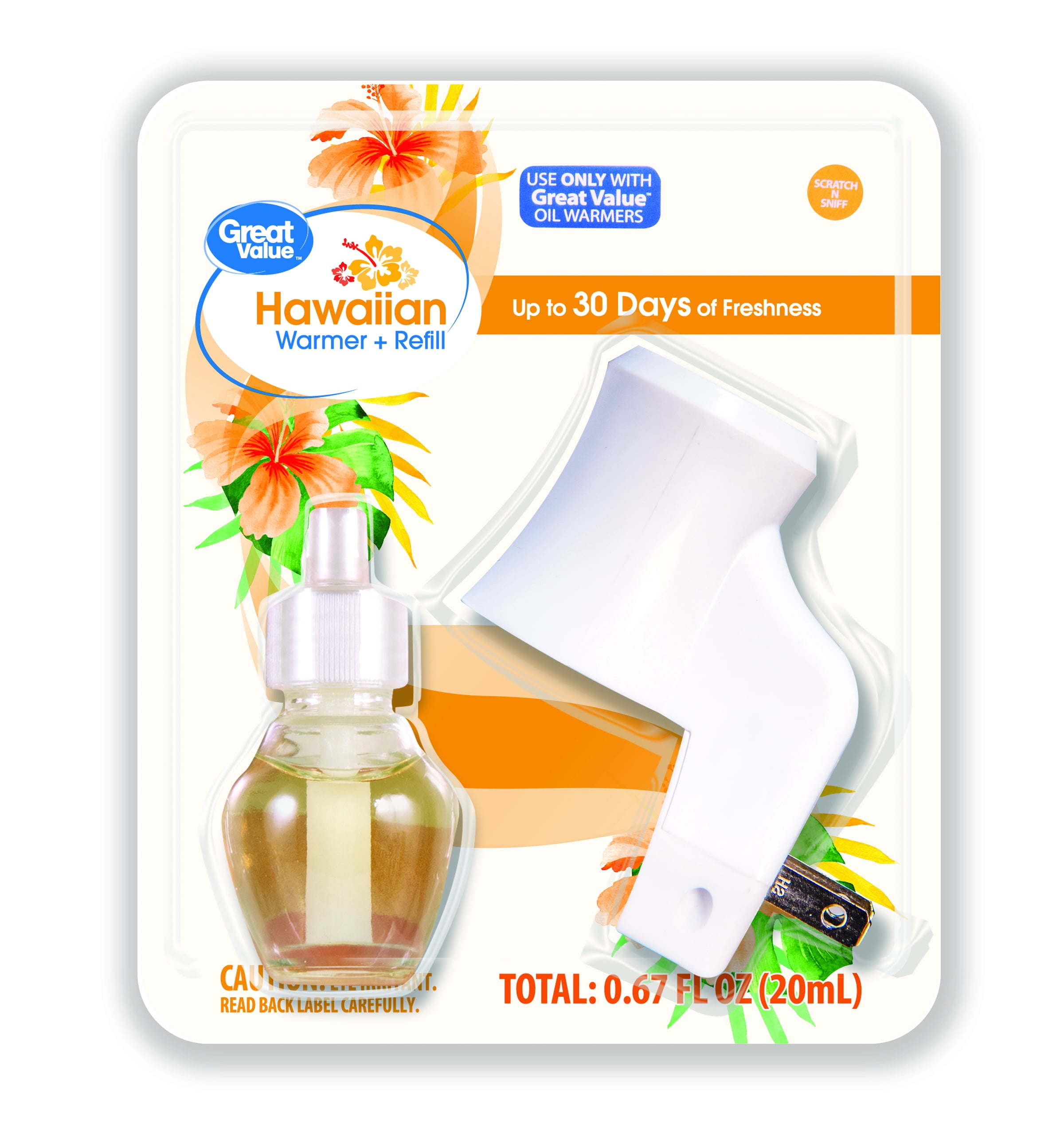 Great Value Plug In Scented Oil Warmer + .67 fl oz Refill, Hawaiian