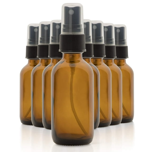 Amber Glass Essential Oil Bottles, 2 oz Small Glass Bottles for Essential Oils - BPA Free - Toxin Free - Mini Spray Bottle - (12)