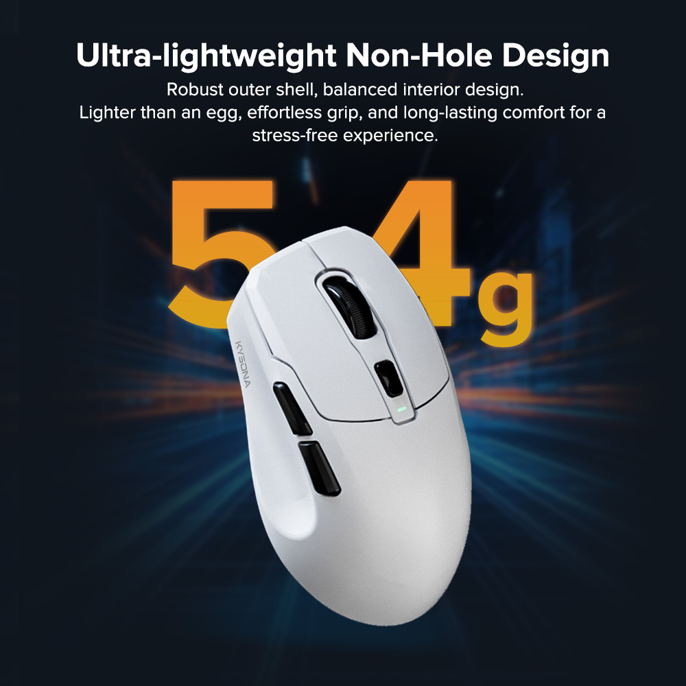 KYSONA Wireless Gaming Mouse, 24000 DPI, 1K Polling Rate, 2.4GHz/USB-C/Bluetooth Ergonomic Mouse, Web-Driven, Rechargeable Gaming Mice for PC/Mac/Tablet/Xbox, White