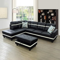 Lumary Furniture Sectional Sofa Set, Living Room Sofa Set, Leather Sectional Sofa, Black & White Sofa Set (Left Hand Facing,#1)