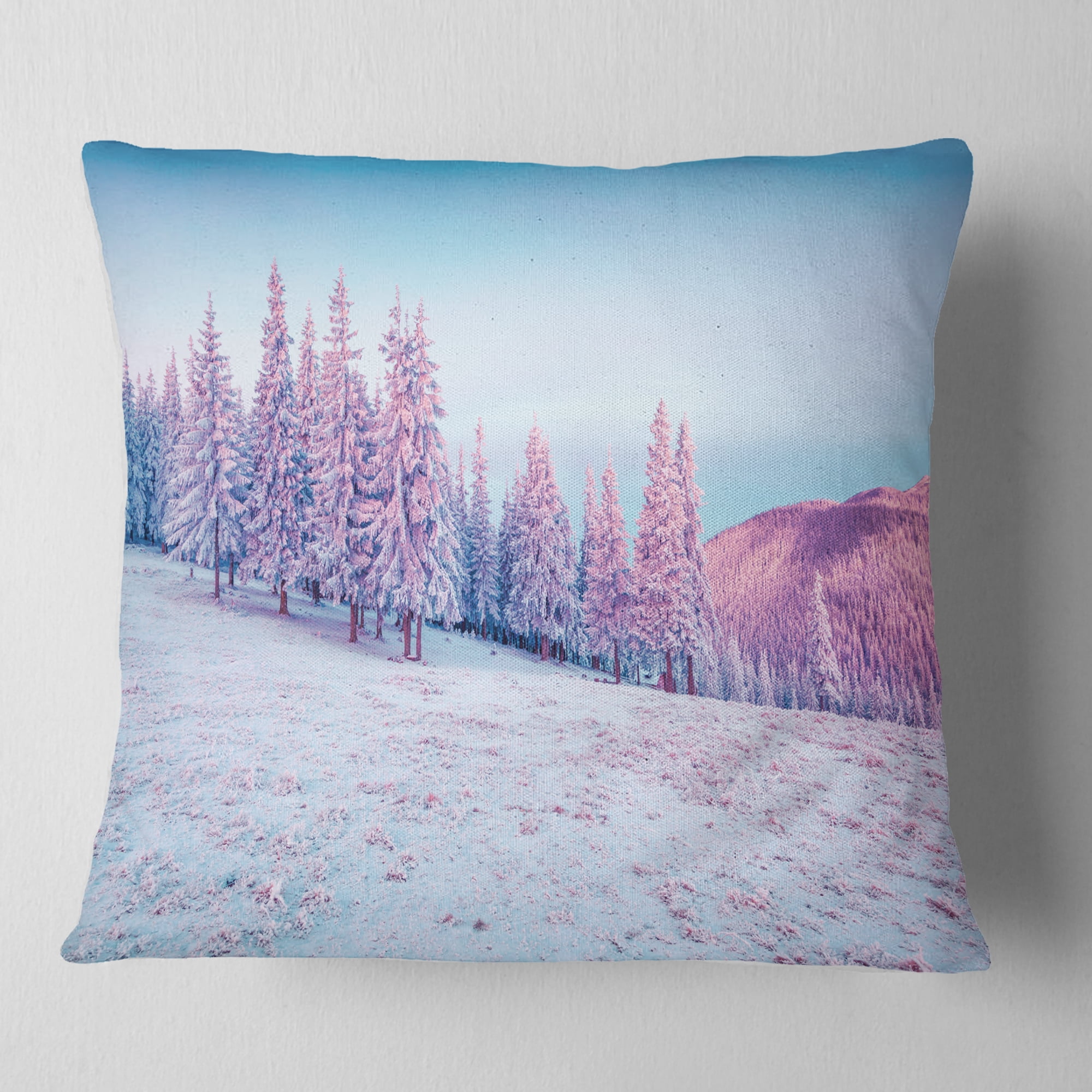 Designart Winter Sunrise in Mountains - Landscape Photography Throw Pillow - 16x16