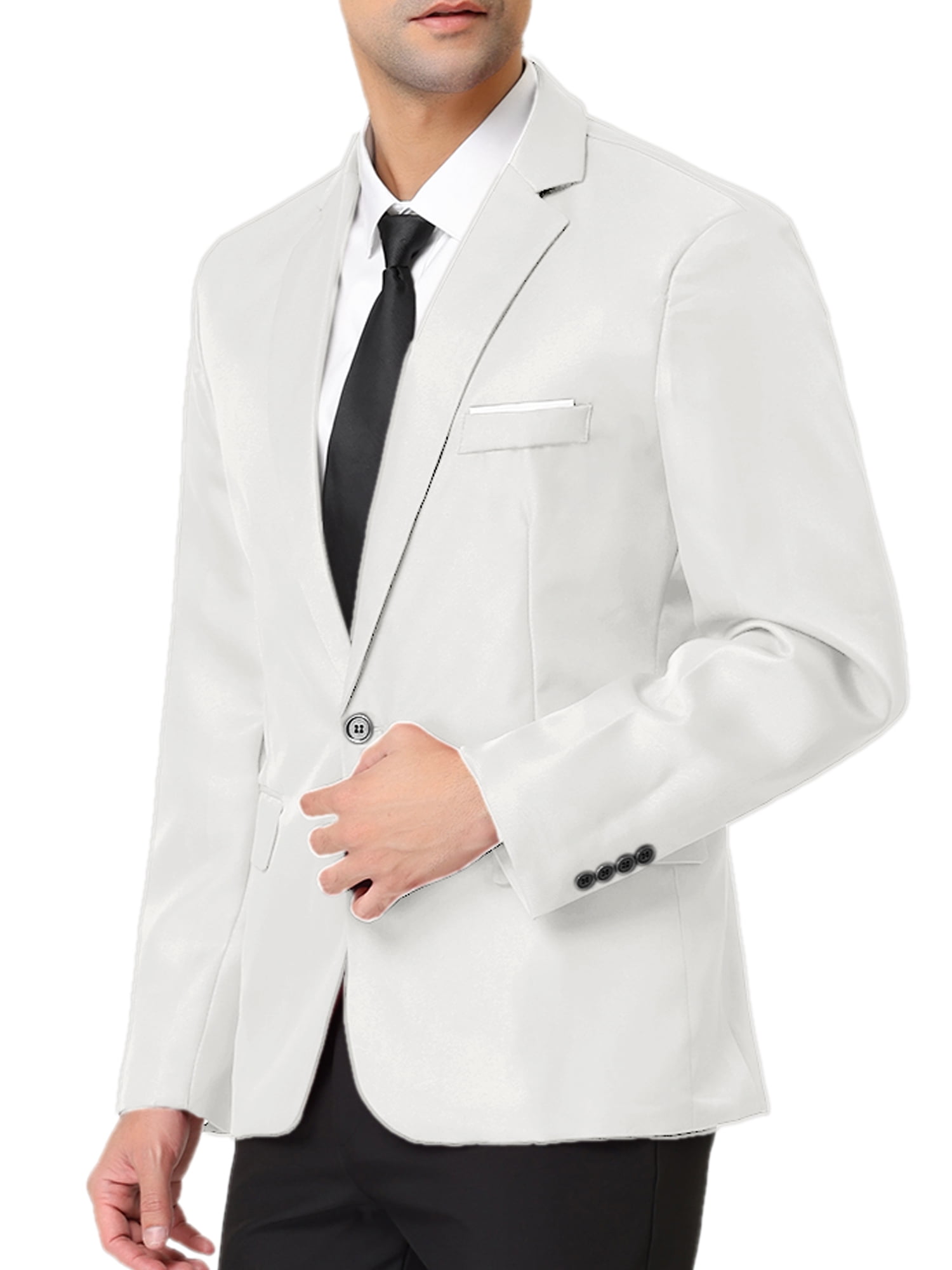 Unique Bargains Men's Blazer Single Breasted One Button Prom Suit Coat S White