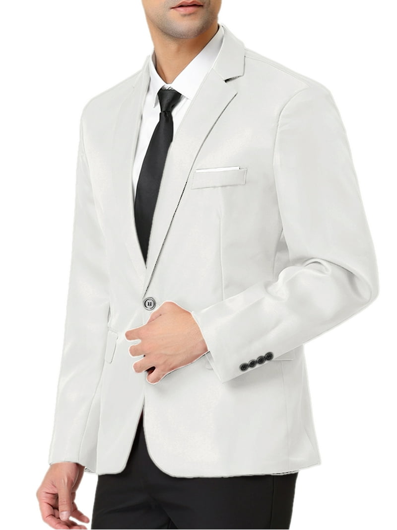 Unique Bargains Men's Blazer Single Breasted One Button Prom Suit Coat 2XL White