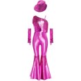 thumbnail image 3 of TiaoBug Kids Girls Metallic Funky Dance Jumpsuit and Hat Gloves Fringe Disco 70s Party Outfit Hot Pink 10, 3 of 6