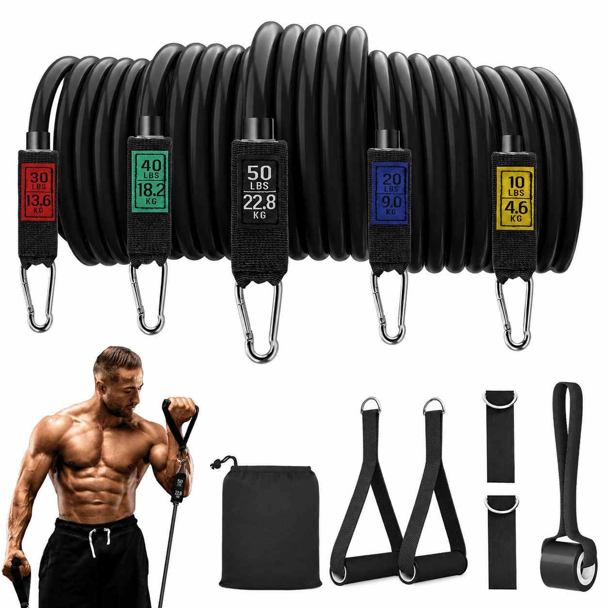 Jill Deaaa Resistance Bands Exercise Bands Set, Workout Tubes Up to 150 lbs with Door Anchor, Handles & Ankle Straps for Strength, Slim, Yoga, Home Gym Equipment for Men/Women