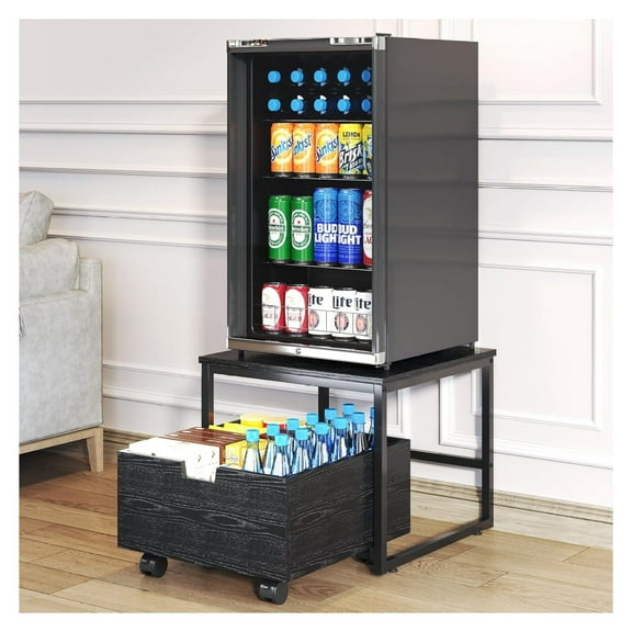 Mini Fridge Stand with Storage, Mini Fridge Stand Table Shelf with Lockable Mobile Wheel, Beverage Compact Refrigerator Stand Storage Cabinet Appliance Platform for Dorm, Apartment,Office