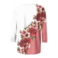 thumbnail image 5 of Cavosen Womens T Shirts 3/4 Sleeve Floral Graphic Print Blouse Round Neck Loose Dressy Tops Stylish Pullover Hawaiian Tees Three Quarter Summer Going out Tshirts Outdoor Red M, 5 of 5