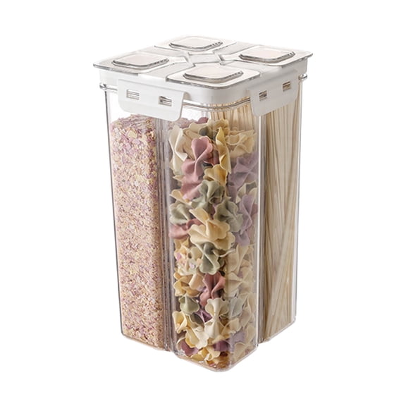 SouMaox Compartmentalized Cereal Dispenser, Transparent Airtight Grain Container, Stackable Kitchen Organizer for Pantry Storage Efficiency