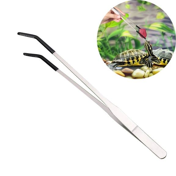 10.6" Stainless Steel Reptile Feeding Tongs with Rubber Tip, Straight & Curved Tweezers for Aquariums & Crafts, Feeder Tools for Bearded Dragon, Lizards Snake, Terrarium Supplies