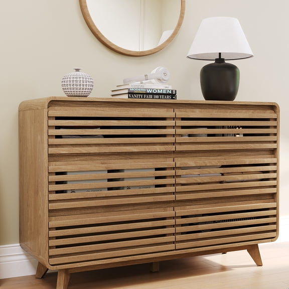 6-Drawer Dresser for Bedroom, Wide Chests of Drawers,Curved Edge Chest of Drawers, Natural Oak