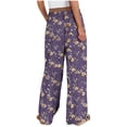 thumbnail image 3 of cocolona Womens Summer Casual Printed Palazzo Pants Elastic Waist Wide Leg Split Vacation Travel Lounge Trousers with Pocket, 3 of 5