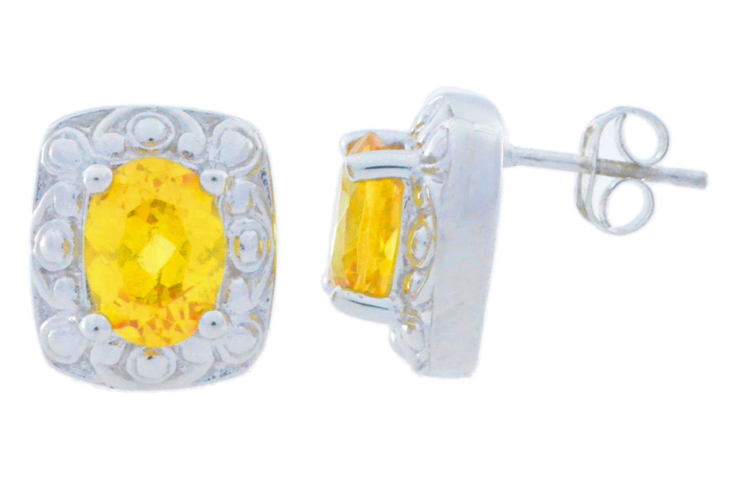 3 Ct Simulated Citrine Oval Stud Earrings .925 Sterling Silver Rhodium Finish 