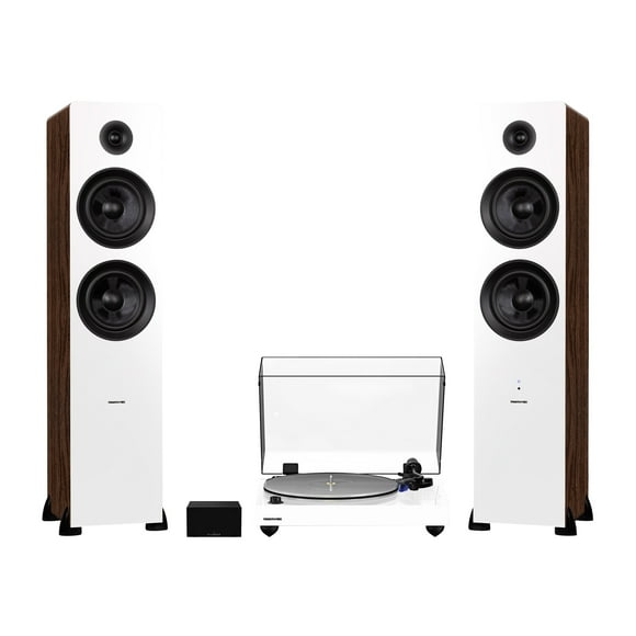 Fluance RT85 Reference High Fidelity Vinyl Turntable (White), PA10 Phono Preamp and Ai81 Powered Floorstanding Speakers (White Walnut), Ortofon 2M Blue Cartridge, 150W Class D Amplifier, Bluetooth