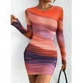 thumbnail image 3 of PRETTYGARDEN Women's Bodycon Mini Dress Tie Dye Print Ruched Mesh Long Sleeve Club Party Short Casual Dresses, 3 of 7