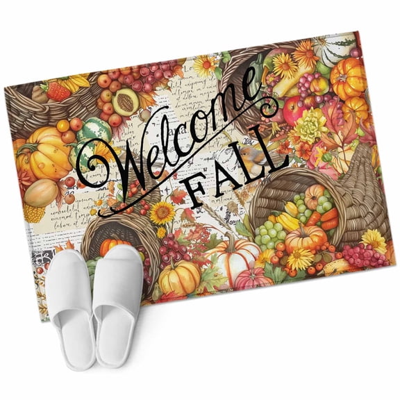 Welcome Fall Bathroom Mat 2x3 FT, Non Slip Small Kitchen Mat, Farmhouse Thanksgiving Pumpkins Washable Soft Backed Front Door Throw Rug Non-Shedding Indoor Outdoor Doormat for Entryway Sink