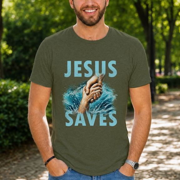 Jollimate Jesus Saves Shirt, Christian Faith Graphic Tee, Religious Gift for Men