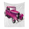 thumbnail image 1 of Hot Pink Soft Flannel Fleece Blanket, Vintage Muscle Car Illustration Retro Revival Vehicle Engine American, Cozy Plush for Indoor and Outdoor Use, 50" x 70", Magenta Fuchsia Black, by Ambesonne, 1 of 6