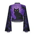 thumbnail image 6 of SCRAWLGOD Black Cat Women Bell Sleeve Tops Casual Bell Sleeve Lettuce Trim Tops Size XL Lightweight Mock Neck Shirts Lettuce Trim Tops for Going Out Party, 6 of 7