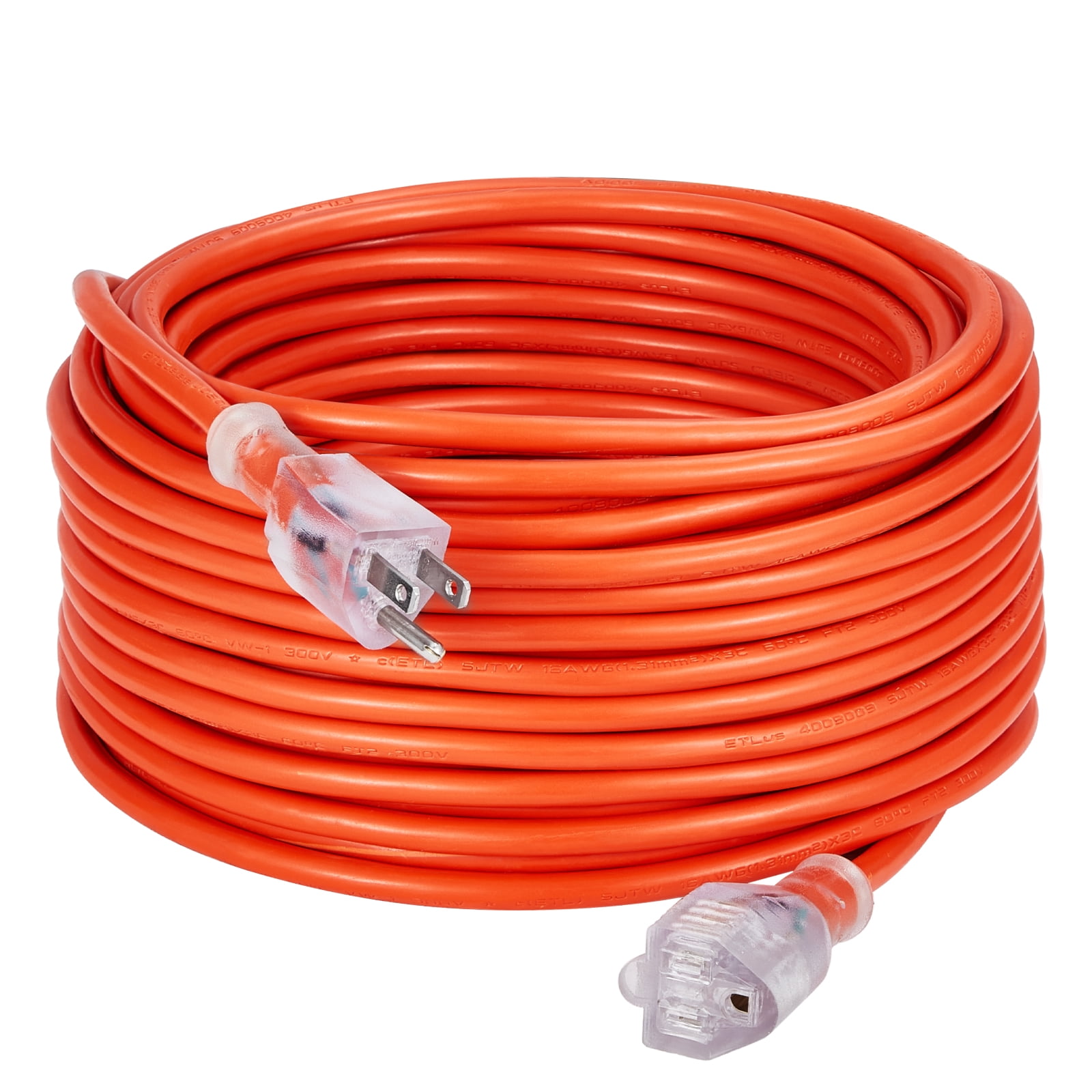 KFFKFF 100FT Indoor Outdoor Extension Cord, 16AWG 10Amps 1250W, 3-Prong Electric Cable with Illuminated End, Flexible and Cold-Resistant to -40°C, Suitable for Office and Home Use, ETL Certified