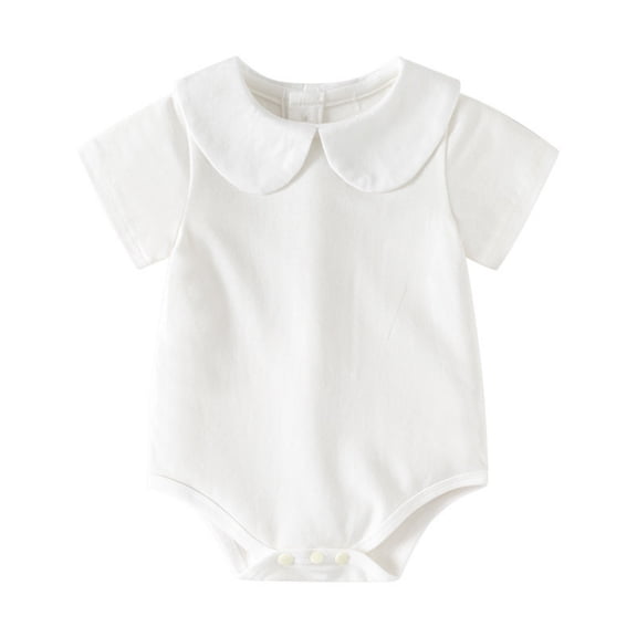 Zpanxa Newborn Girl Onesies Peter Pan Collar Cotton Short Sleeve Summer Bodysuit with Snap Crotch White 3-6 Months