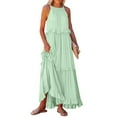 thumbnail image 2 of IUZSOKIL Sundresses for Women Maxi Sleeveless Halter Tie Back Ruffle Tiered Maxi Beach Built in Bra Dress Flowy Pleated Dresses Mint Green L, 2 of 7