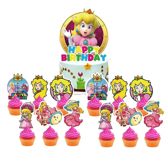 Princess Peach Cake Topper CupcakeS Set Birthday Party Supplies Decoration Decor Kit