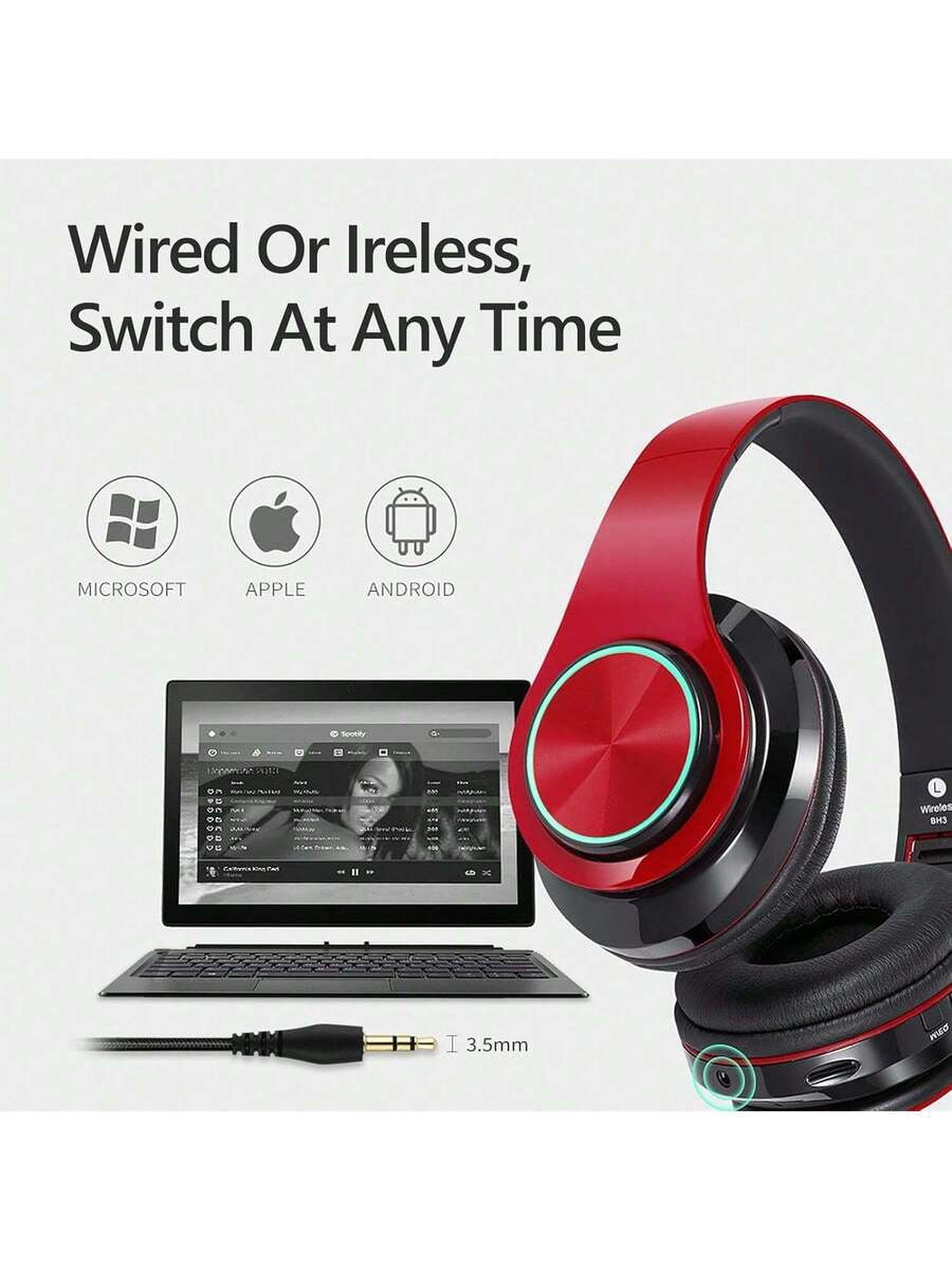 Wireless Gaming Headset With Microphone Bluetooth 5.2, Foldable Over Ear Headphones With Dual Wired/Wireless Mode, Long Battery Life, Lightweight Comfortable Design For PC Laptop Phone Travel Sports