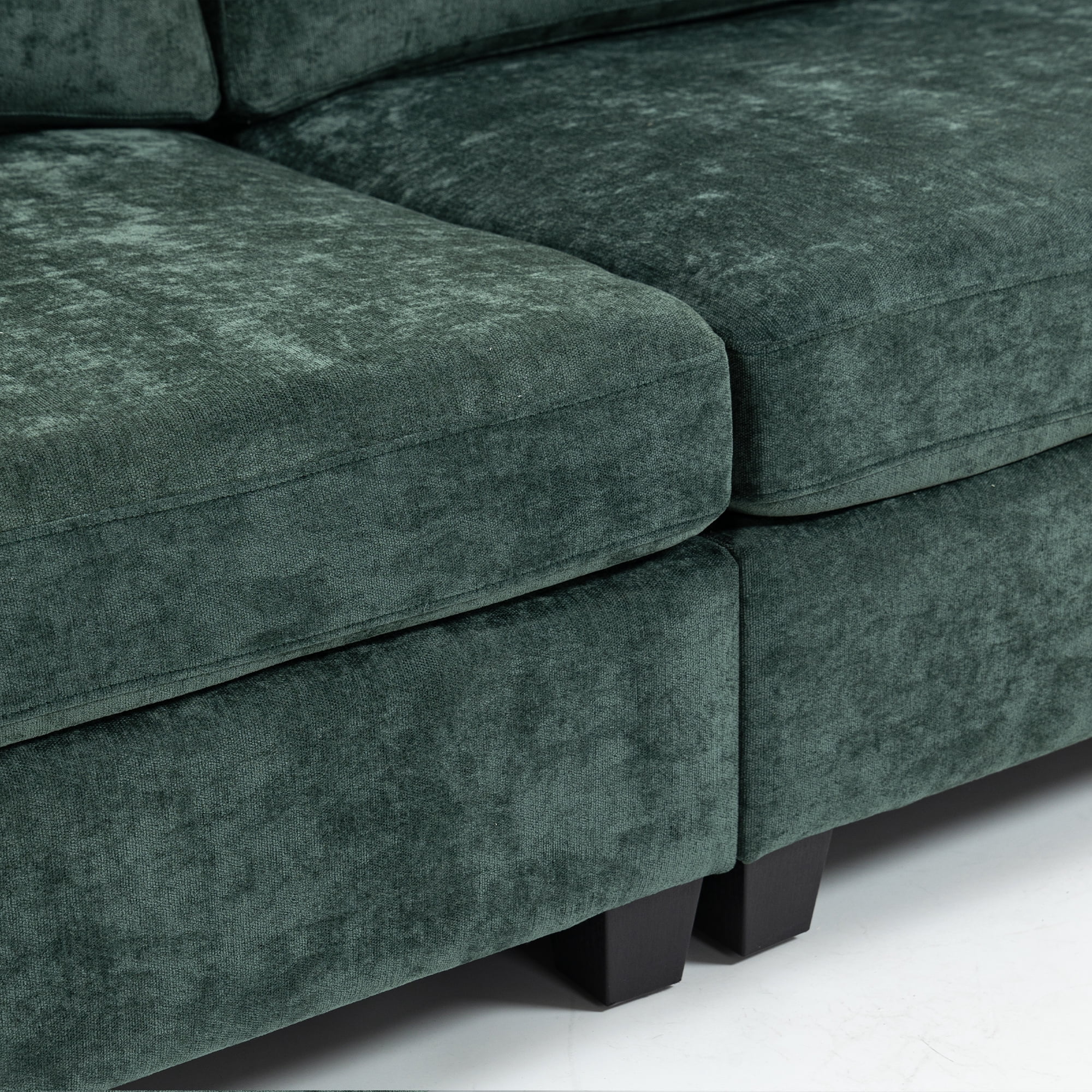 111.42*32.28 inches Comfortable three-seater chenille fabric sofa, soft to sit on, with super soft cushions and side pockets, suitable for living room, apartment. Three-seater deep sofa,Dark Green