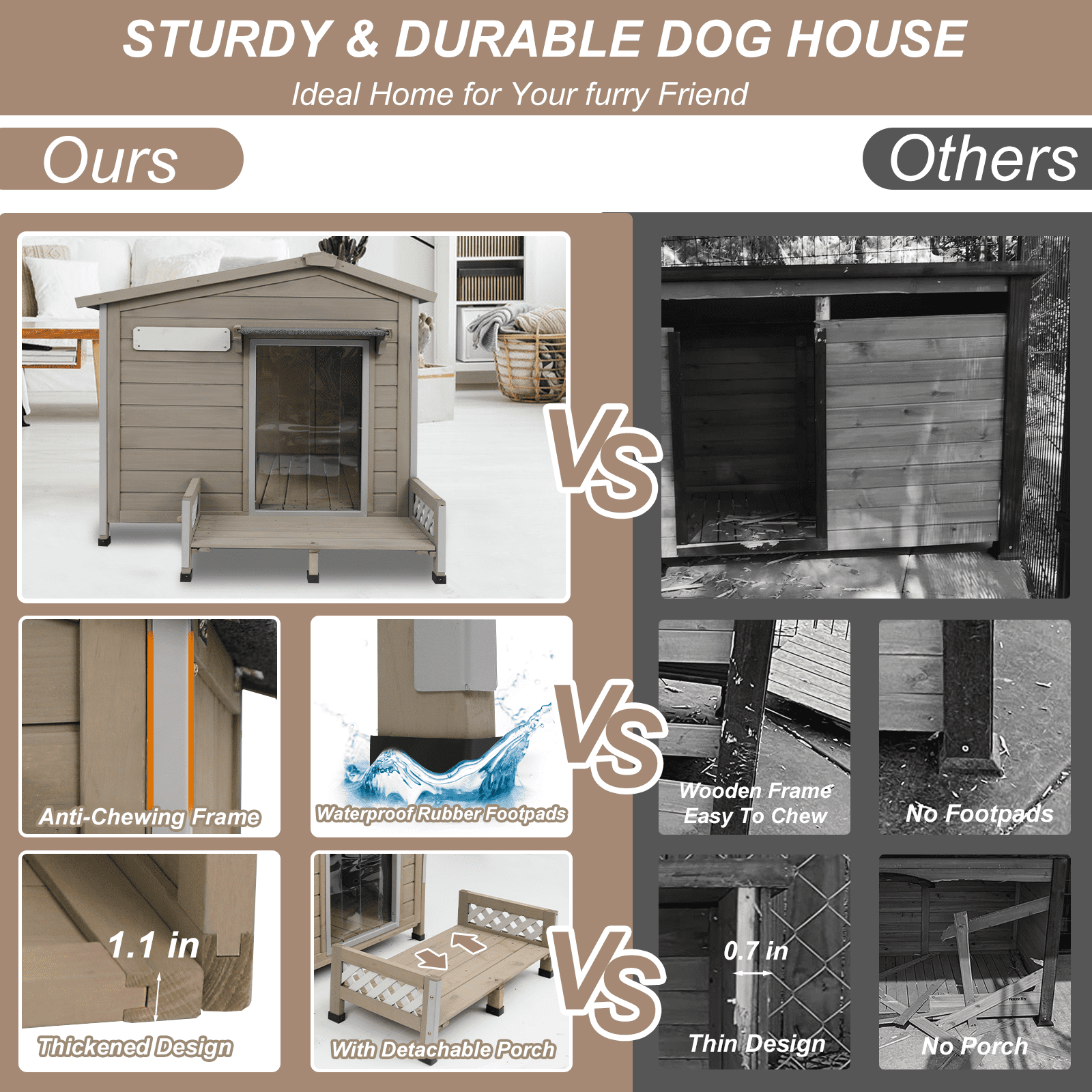 Gowoodhut 41" L Outdoor Dog House with Porch, Wooden Dog Kennel with Asphalt Roof
