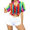 thumbnail image 2 of LA LEELA Women's Button Down Blouses Short Sleeve Vacation Tops Casual Summer Hawaiian Beach Party Holidays Outdoor Funky Shirt for Womens XL Stripe, Multicoloured, 2 of 5